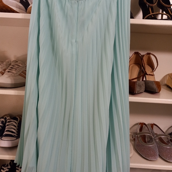 Elegant Mint Green Pleated Skirt - Picture 4 of 4